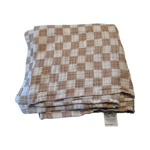 Itzy Ritzy Tan White Checkered Muslin Cotton Swaddle Blanket Neutral Boho
